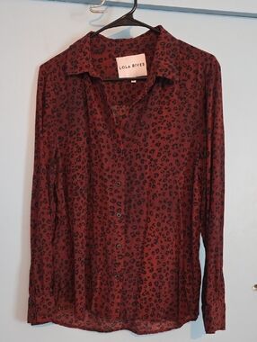 Lola River Women's Rust Leopard Button-Down Blouse